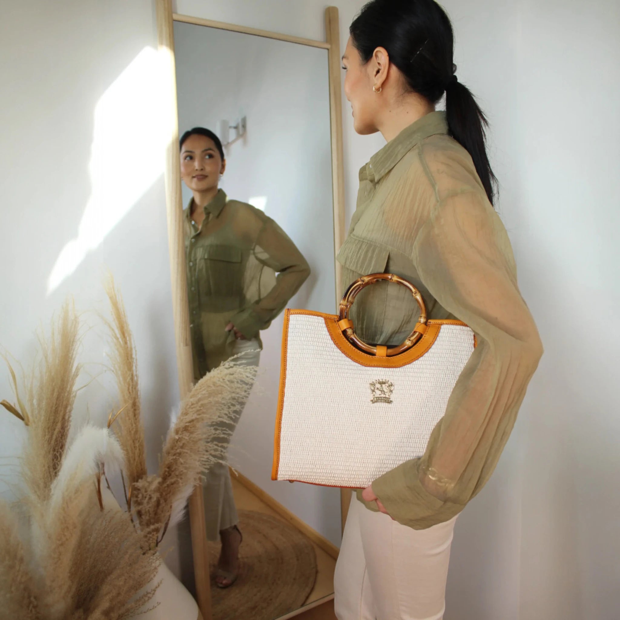 Girone Tote Bag Raffia cognac